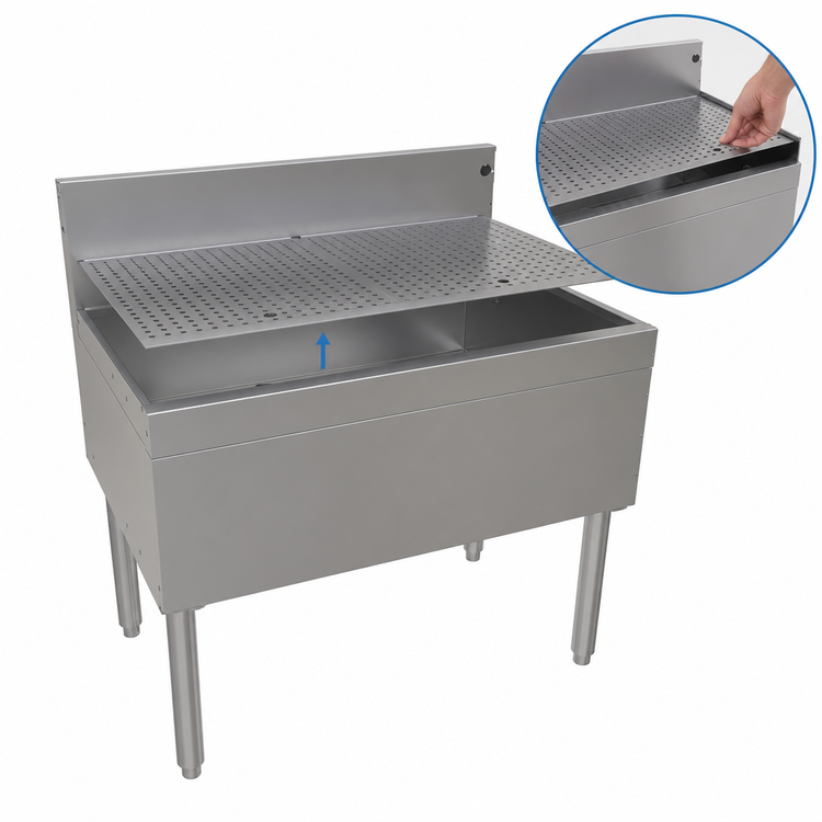 Product image #3 for Glastender 36-Inch Freestanding Stainless Steel Underbar Drainboard with Removable Perforated Insert