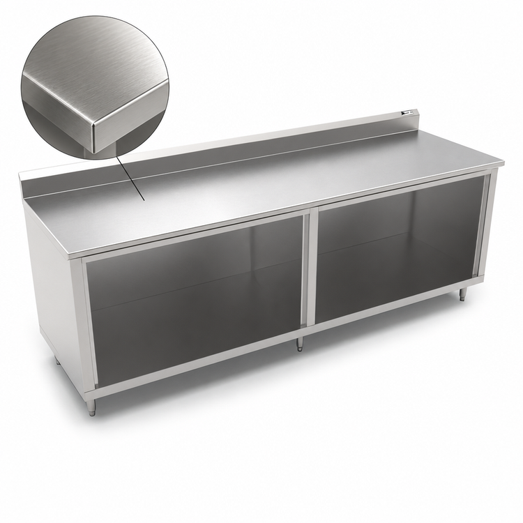 Product image #3 for John Boos 132-Inch W x 36-Inch D Stainless Steel Work Table with Open Front Cabinet Base and 5-Inch Backsplash