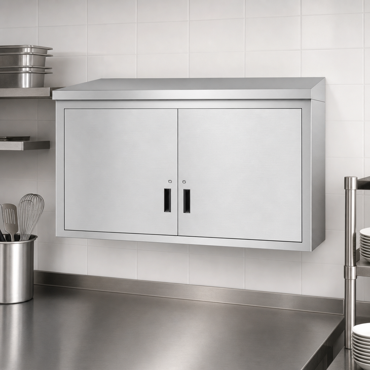 Product image #3 for Commercial Wall-Mounted Stainless Steel Storage Cabinet with Locking Hinged Doors and 2 Shelves