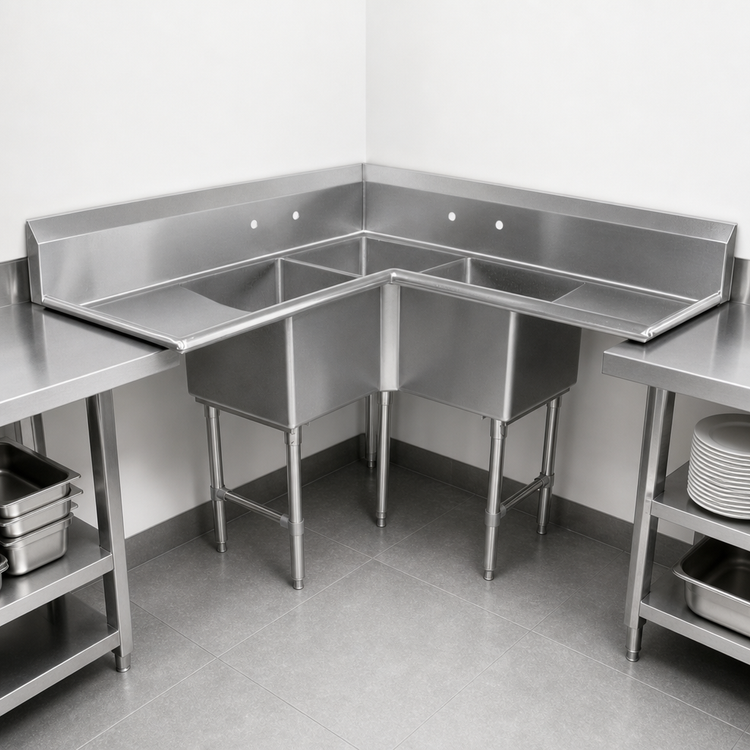 Product image #3 for John Boos Pro-Bowl 3-Compartment Corner Sink with Dual 30-Inch Drainboards