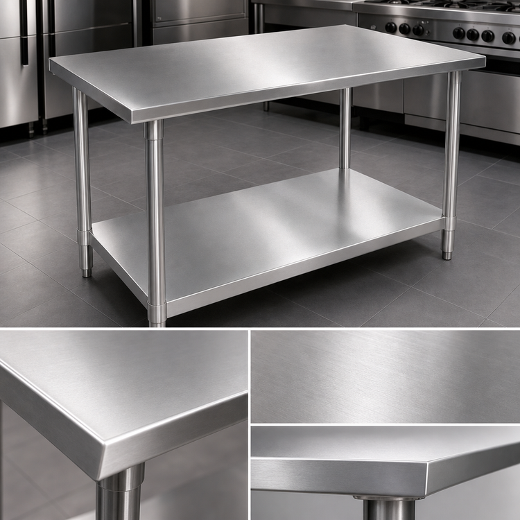 Product image #3 for John Boos 72 x 48-Inch 14-Gauge 300 Series Stainless Steel Top Work Table with Adjustable Undershelf