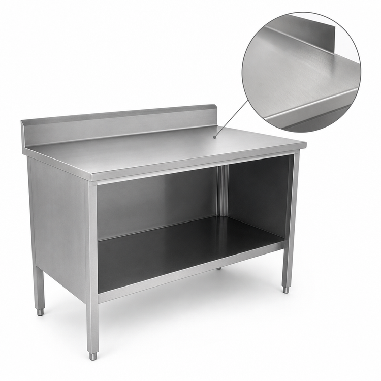 Product image #3 for John Boos Open Front Enclosed Base Work Table with 14-Gauge Stainless Steel Top and 5-Inch Riser, 144 x 30 Inches