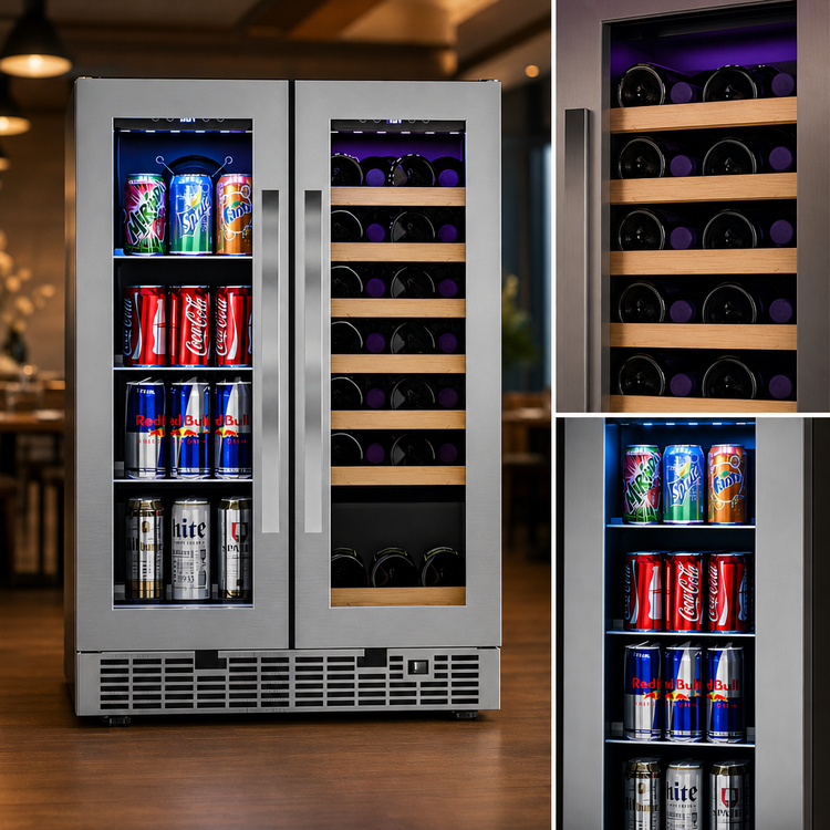Product image #3 for KoolMore 24-Inch Dual Zone Wine and Beverage Cooler with Full Glass Doors, 21-Bottle/60-Can Capacity, Built-In or Freestanding
