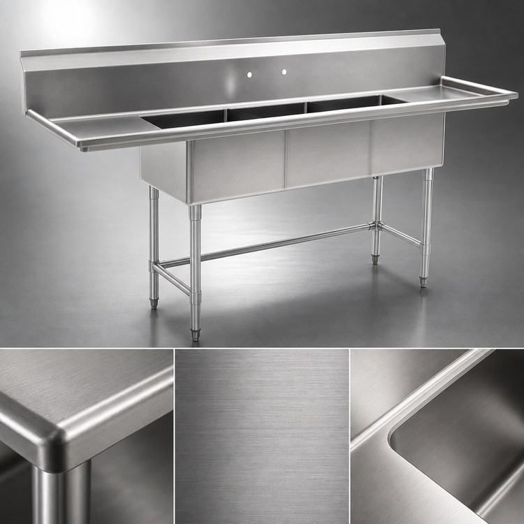 Product image #3 for Eagle Group BlendPort BPFC Series 2-Compartment Sink, Left Drainboard, 24 x 24 Bowls, 16-Gauge 304 Stainless Steel