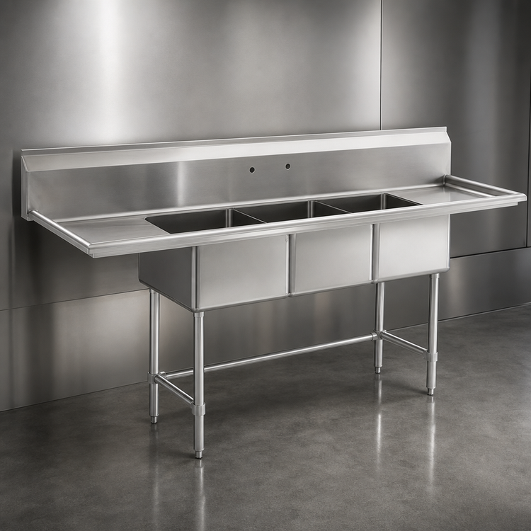 Product image #3 for BlendPort BPFC Series 3-Compartment Stainless Steel Sink with 24-Inch Left Drainboard, 18 x 24-Inch Bowls