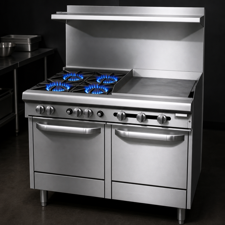 Product image #3 for Southbend S-Series 48-Inch Commercial Gas Restaurant Range with 4 Open Burners, 24-Inch Griddle, Standard Oven, and Cabinet Base
