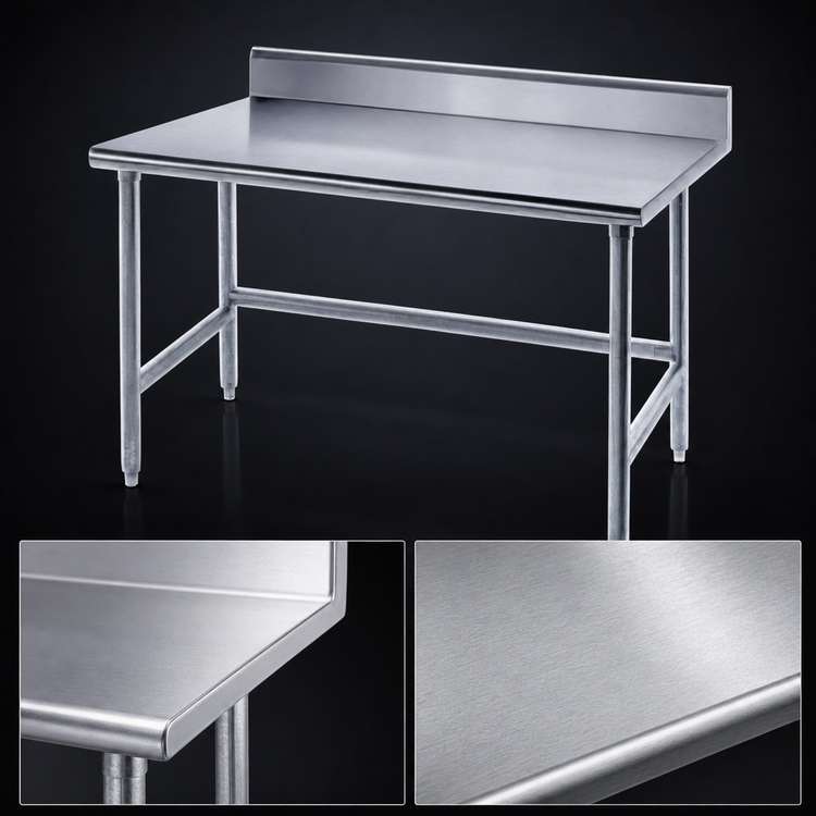 Product image #3 for Advance Tabco 60"W x 36"D 16 Gauge 304 Stainless Steel Work Table with 5" Backsplash and Galvanized Open Base
