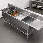 Thumbnail image #3 for John Boos Pro-Bowl 4PB18-1D24R 4-Compartment 16-Gauge Stainless Steel Sink, 24-Inch Right Drainboard, 18 x 18 x 12-Inch Bowls