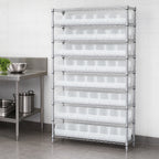 Thumbnail image #3 for Quantum WR10-230240CL Stationary Wire Shelving Bin System, 10 Shelves, 36W x 14D x 74H, Chrome, 48 Clear Bins
