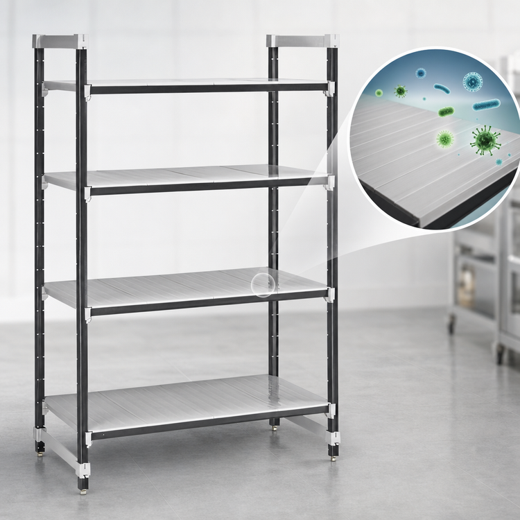 Product image #3 for Cambro Camshelving Elements XTRA 4-Tier Solid Stationary Starter Shelving Unit, 18" x 54" x 64"
