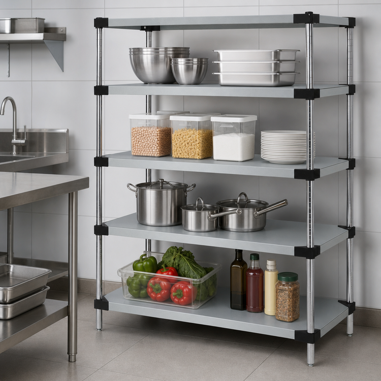 Product image #3 for Quantum 4-Shelf Solid Stainless Steel Shelving Starter Kit, 48"W x 14"D x 63"H