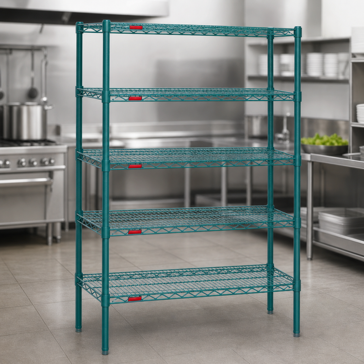 Product image #3 for Eagle Group Valu-Gard 5-Tier Starter Wire Shelving Unit, 60"W x 18"D x 86"H, Green Epoxy