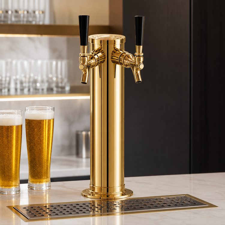 Product image #3 for Perlick Century 3-Inch O.D. Countertop Glycol-Cooled 2-Faucet Draft Arm Beer Tower, Extra Height, Tarnish-Free Brass Finish