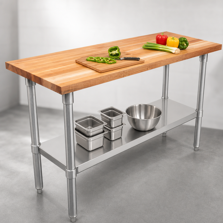 Product image #3 for John Boos 60-Inch x 18-Inch Wood Top Work Table with Galvanized Base and Adjustable Undershelf