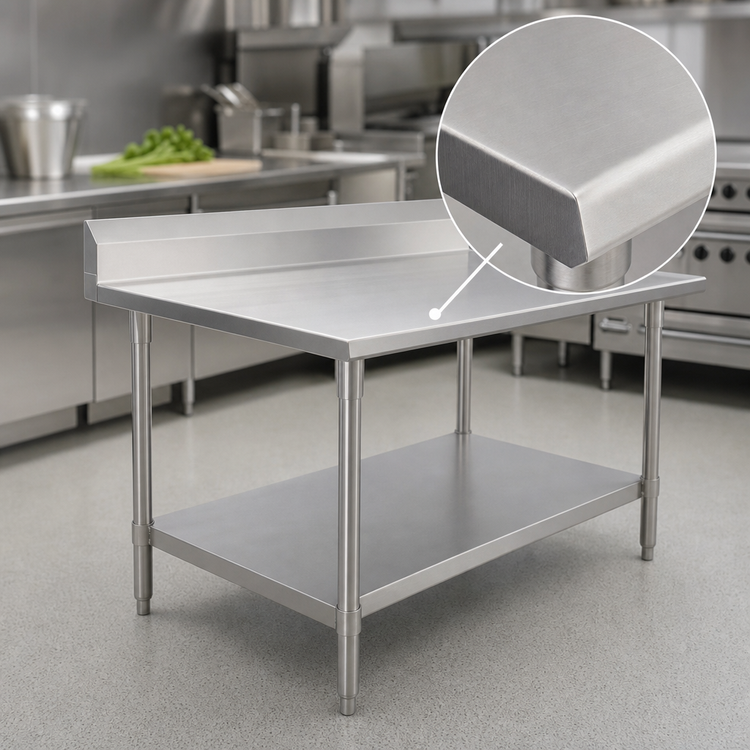 Product image #3 for John Boos Stallion 60" x 36" Stainless Steel Top Work Table with 5" Backsplash, Safety Edge and Undershelf