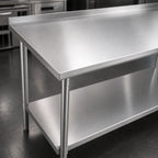 Thumbnail image #3 for John Boos Stallion ST6R1.5-3072SSK-X 72" x 30" Stainless Steel Work Table, 16-Gauge 300 Series Top, 1-1/2" Rear Up-Turn, Undershelf