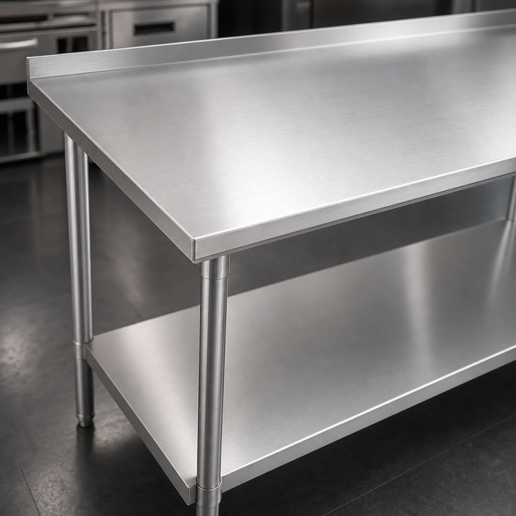 Product image #3 for John Boos Stallion 72 Inch x 30 Inch Stainless Steel Top Work Table with 1-1/2 Inch Rear Up-Turn and Undershelf