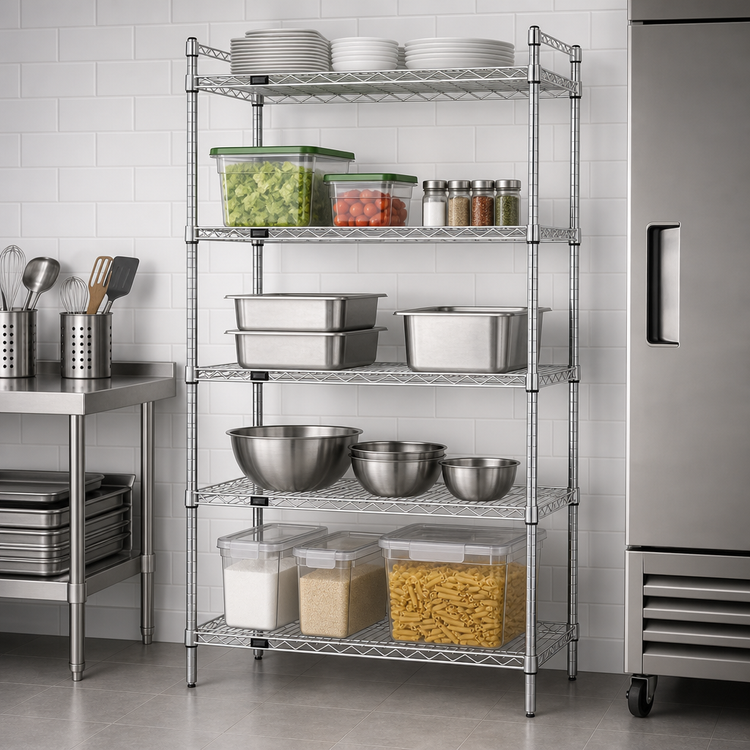 Product image #3 for Quantum 24-Inch Wide x 18-Inch Deep x 54-Inch High Chrome Plated Wire Shelving Starter Kit with 5 Shelves