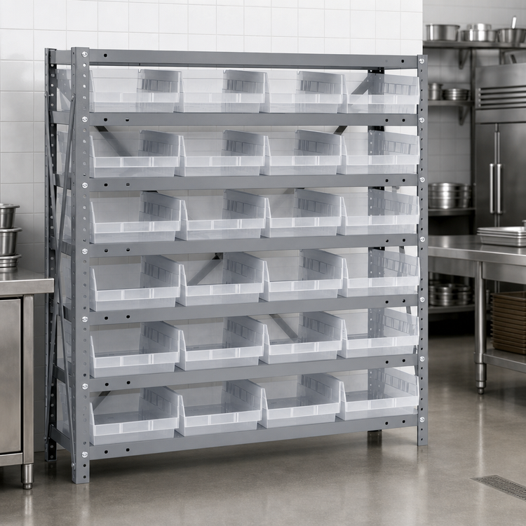 Product image #3 for Quantum Heavy-Duty Stationary Wire Shelving Unit with 7 Shelves and 24 Clear Bins, 36 x 18 x 39 Inches