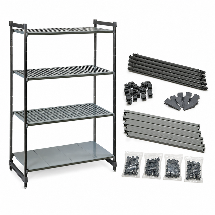 Product image #3 for Cambro Camshelving Basics Plus Stationary Starter Polymer Shelving Unit, 24 x 30 x 84 Inches, 4-Shelf Vented and Solid, Brushed Graphite