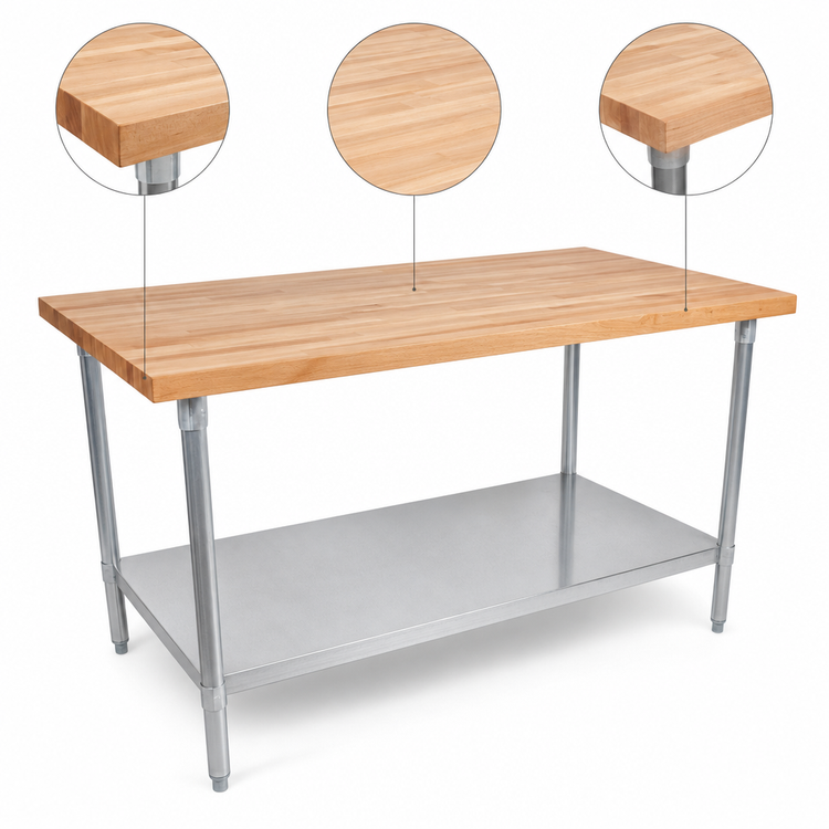 Product image #3 for John Boos HNS13A 108-Inch Northern Hard Rock Maple Wood Top Work Table with Adjustable Undershelf