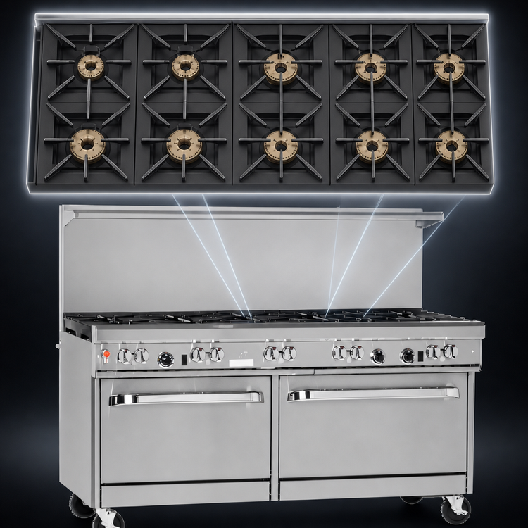 Product image #3 for Southbend Ultimate 60-Inch Gas Restaurant Range with 9 Open Burners, Standard Oven, and Cabinet Base