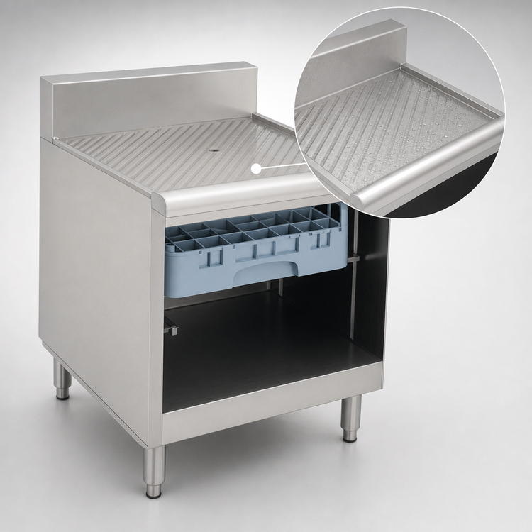 Product image #3 for Eagle 1800 Series 18-Inch Underbar Glass Rack Storage Unit with Recessed Worktop and Open Front Cabinet Base