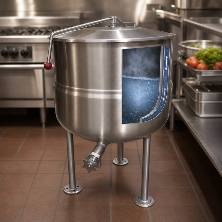 Product image #3 for Crown DL-30 Direct Steam Stationary Kettle, 30 Gallon, 2/3 Jacket, Tri-Leg