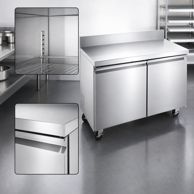 Product image #3 for Omcan 47-Inch Two-Section 2-Door Worktop Refrigerator with Backsplash, 11 Cu. Ft.