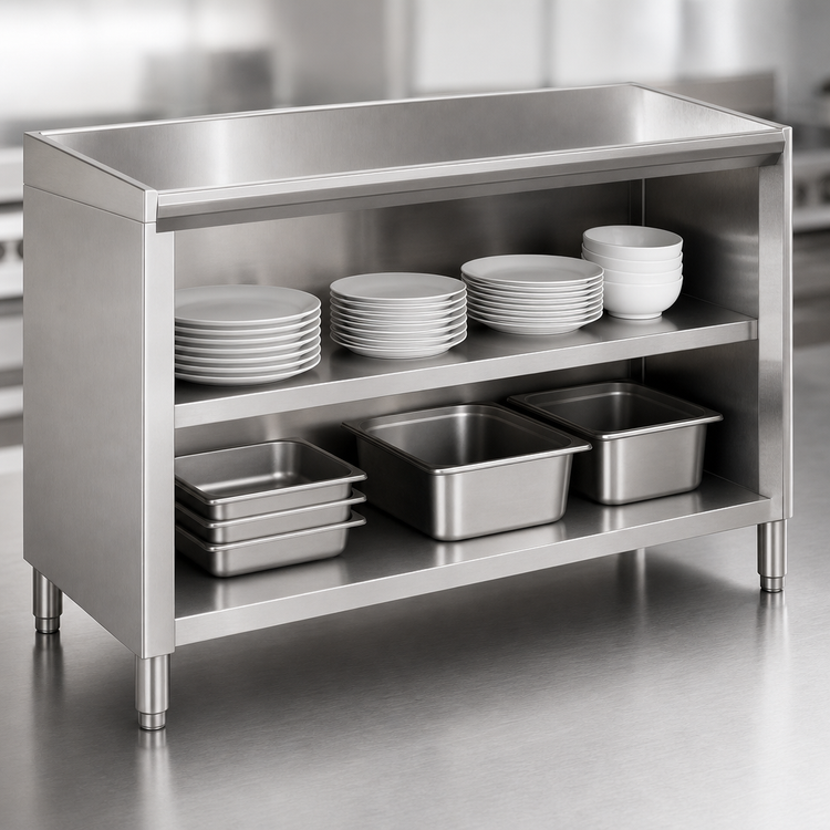 Product image #3 for 48 Inch Wide Stainless Steel Dish Cabinet with Open Base and Mid-Shelf