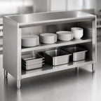Thumbnail image #3 for Klinger's Trading DC1848 48-Inch Stainless Steel Dish Cabinet with Open Base, Mid-Shelf, and 6-Inch Legs