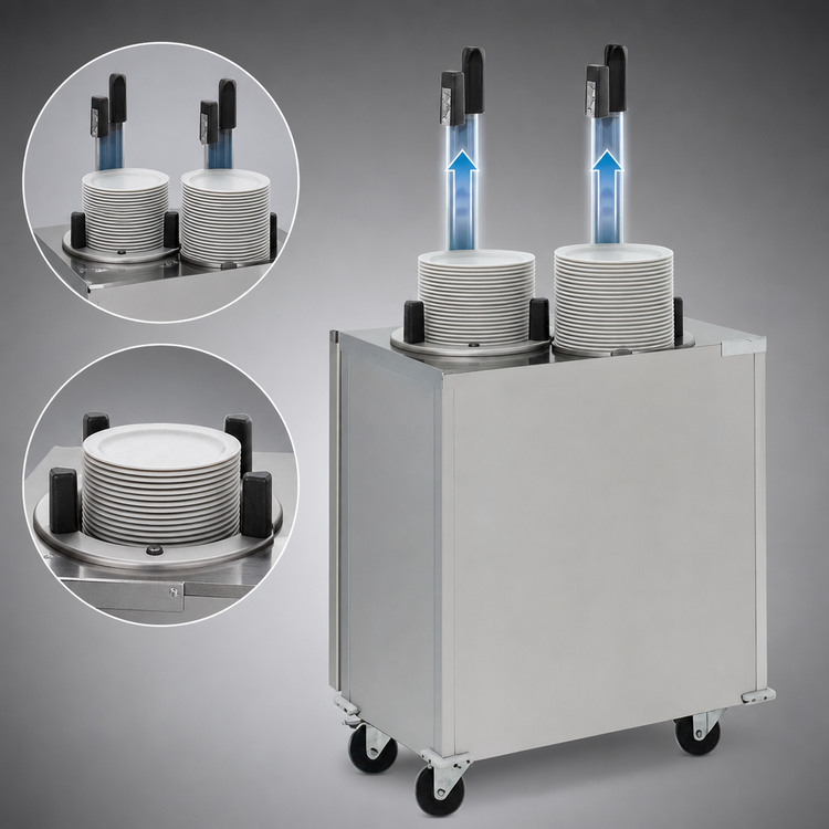 Product image #3 for Shelleymatic Even Temp Heated Mobile Enclosed Two-Stack Dish Dispenser for 3-5 Inch Round Dishes