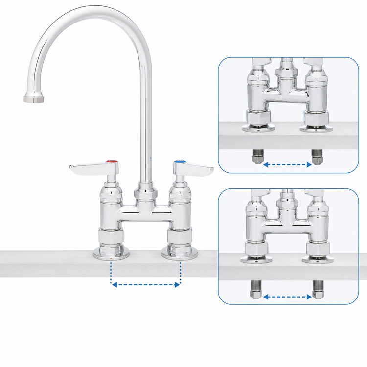 Product image #3 for T&S Brass B-0325-CR Deck Mount Mixing Faucet with 4" Adjustable Centers and 5-3/4" Swivel Gooseneck Spout