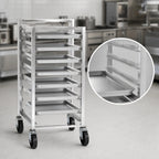 Thumbnail image #3 for Dinex DXPA4818268 Mobile Aluminum Pan Rack, 8-Pan Capacity, Open Sides, End Loading, 5-Inch Centers, 5-Inch Swivel Casters