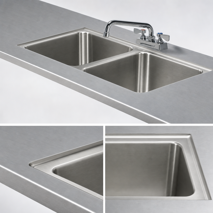 Product image #3 for Advance Tabco Double Bowl Welded Sink Into Table Top, 16 x 20 x 14 Inch Bowls, Faucet Included