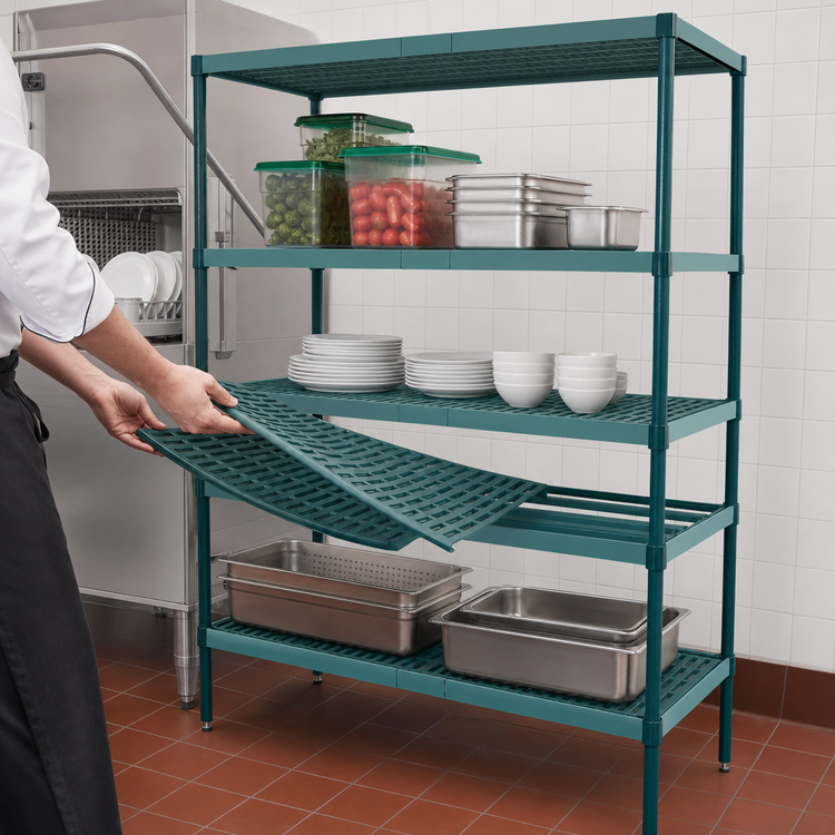 Product image #3 for Metro Super Erecta Pro Stationary Polymer Shelving Starter Unit, 24" x 72", 4 Shelves, 74" High, Green