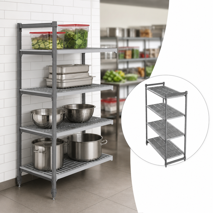 Product image #3 for Cambro Camshelving Basics Plus 4-Tier Stationary Starter Unit, 21 x 42 x 84 Inches, Brushed Graphite
