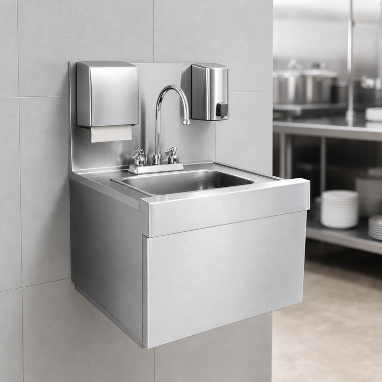 Product image #3 for Eagle Spec-Bar 14" x 15" Wall-Mounted Hand Sink with Front Door, Towel Dispenser, Soap Dispenser, and Gooseneck Faucet