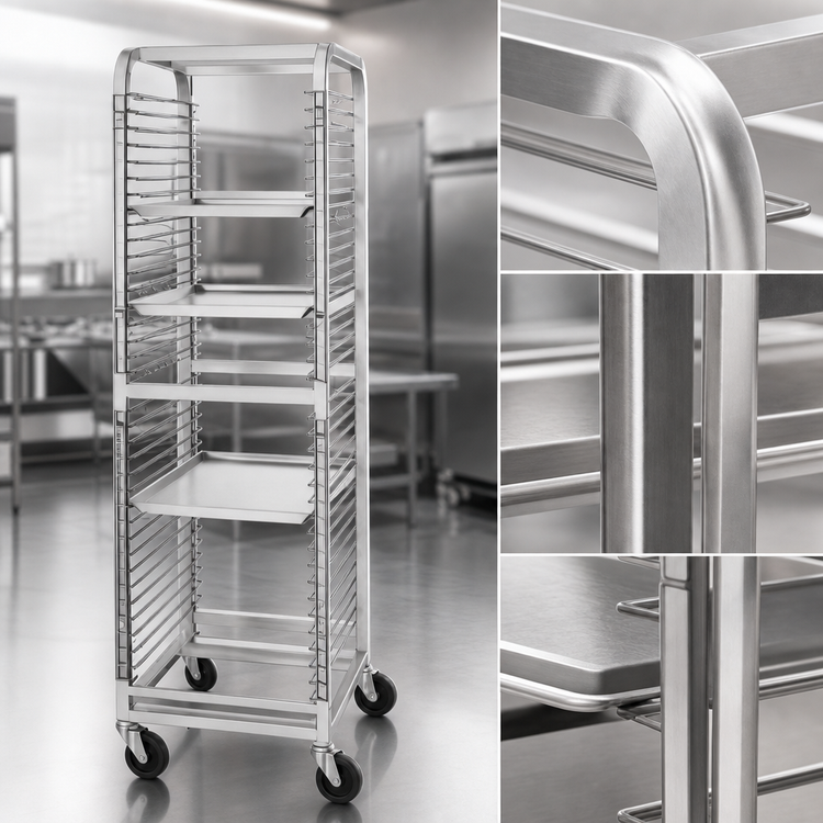 Product image #3 for Channel Manufacturing Stainless Steel End-Load Bun Pan Rack with Wire Slides and 5-Inch Casters, 36-Pan Capacity