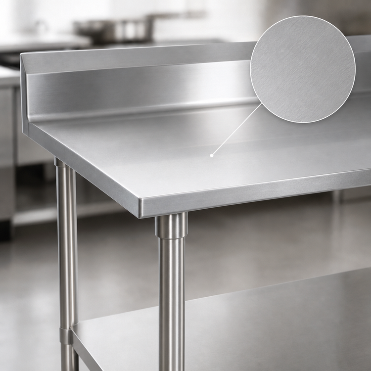 Product image #3 for John Boos Stallion 120-Inch x 30-Inch 14-Gauge Stainless Steel Work Table with 5-Inch Backsplash, Galvanized Base, and Adjustable Undershelf