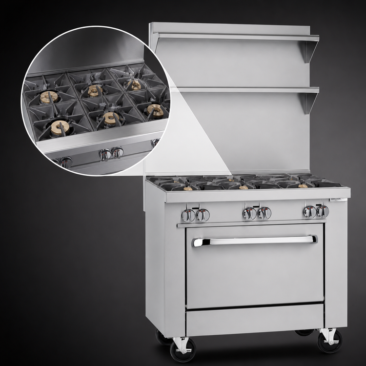 Product image #3 for Southbend Platinum 32-Inch Heavy Duty Gas Range with 3 Open Burners, 3 Step-Up Open Burners, and Cabinet Base