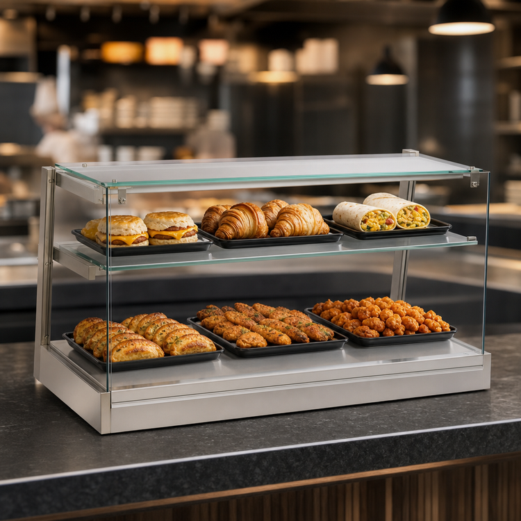 Product image #3 for Antunes 47.75-Inch Wide Countertop Two-Tier Heated Display Cabinet, Open Back