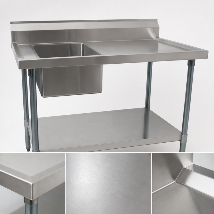 Product image #3 for BK Resources 60-Inch Stainless Steel Sink Table with Left Prep Sink, 6-Inch Backsplash, and Undershelf
