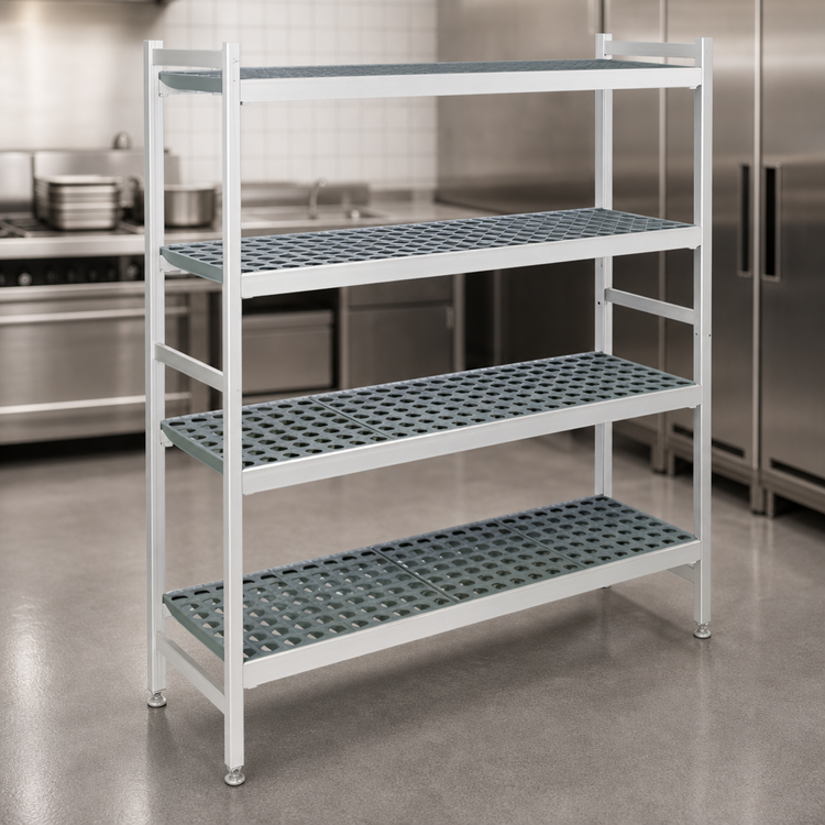 Product image #3 for Fermostock 4-Tier Perforated Stationary Shelving Starter Unit with Removable Polymer Inserts, 68W x 18D x 71H, Gray