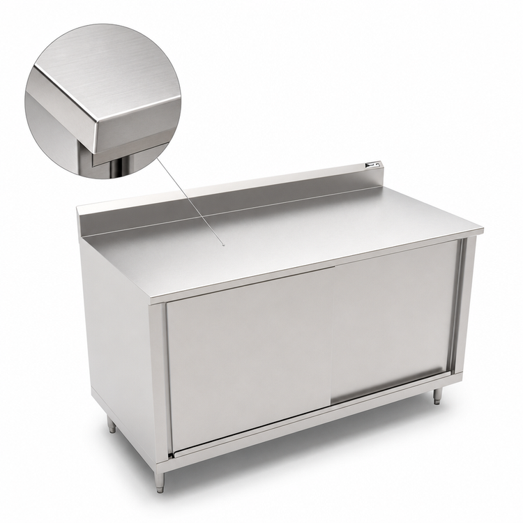 Product image #3 for John Boos 84 Inch x 36 Inch Stainless Steel Enclosed Work Table with Sliding Doors and 5 Inch Backsplash