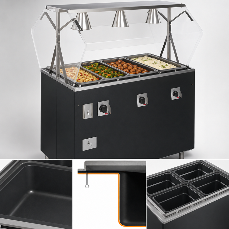 Product image #3 for Vollrath 2-Series Affordable Portable Deluxe 4-Well Hot Food Station with Breath Guard and Enclosed Storage Base