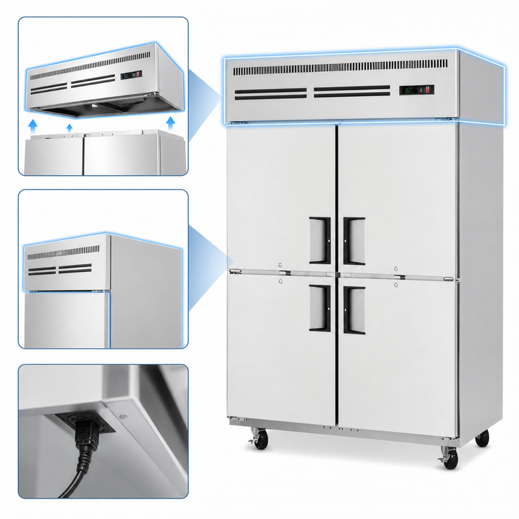 Product image #3 for Everest Refrigeration ESRH4 Two-Section Reach-In Refrigerator, 48 Cu. Ft., Top-Mounted Self-Contained R290, 4 Half Doors