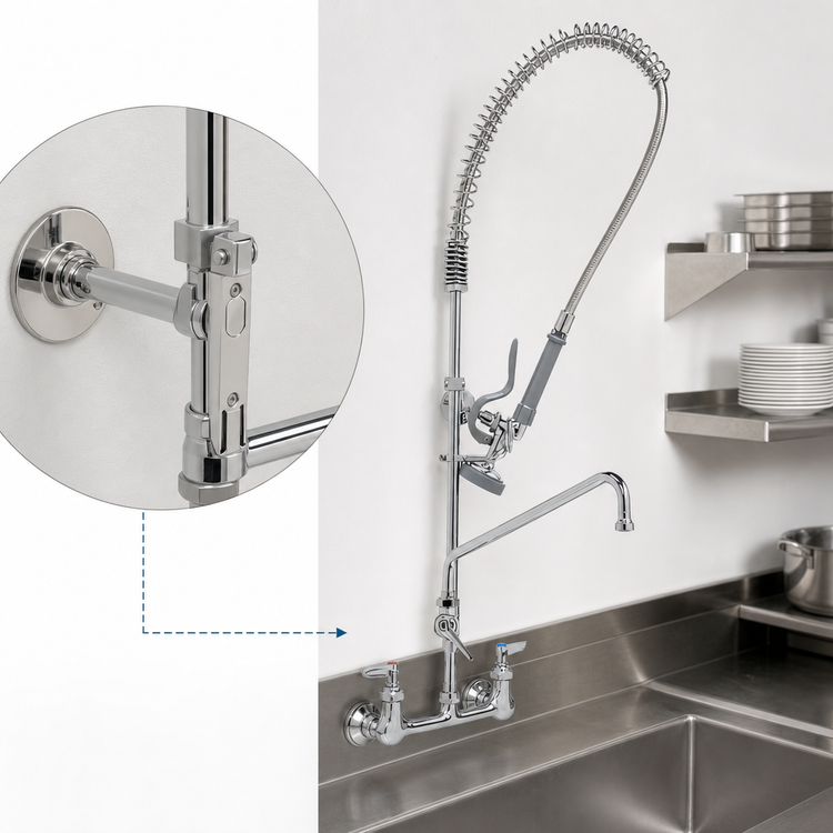 Product image #3 for T&S Brass EasyInstall 8-Inch Wall Mount Pre-Rinse Unit with Add-On Faucet and 12-Inch Swing Nozzle