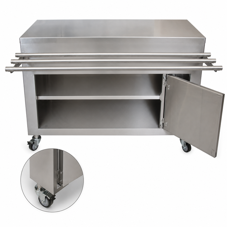 Product image #3 for Stationary Solid Top Stainless Steel Serving Counter with Hinged Door and Tray Drop Shelf, 60-Inch Wide