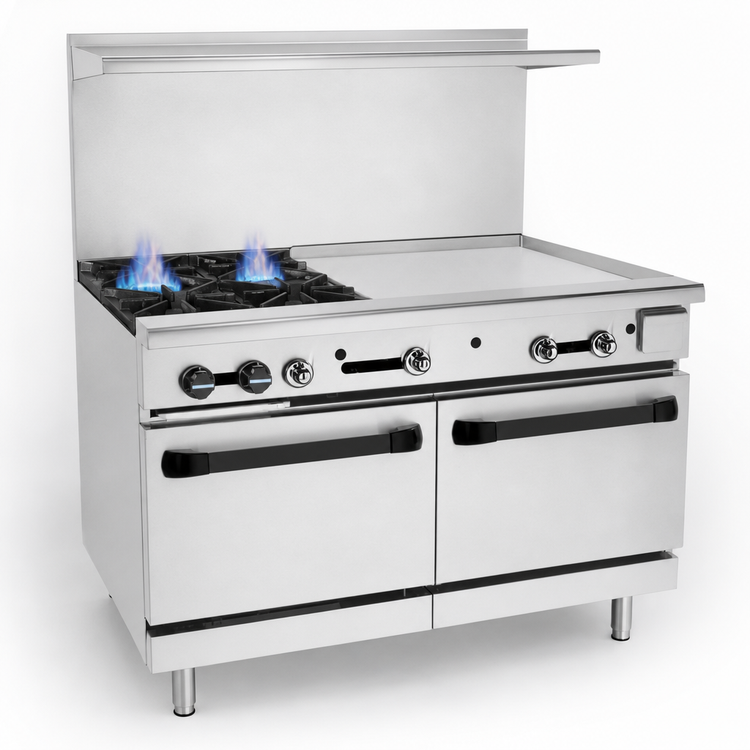Product image #3 for Turbo Air Radiance 48-Inch Gas Restaurant Range with 2 Open Burners, 36-Inch Right-Side Griddle, and 2 Standard Ovens